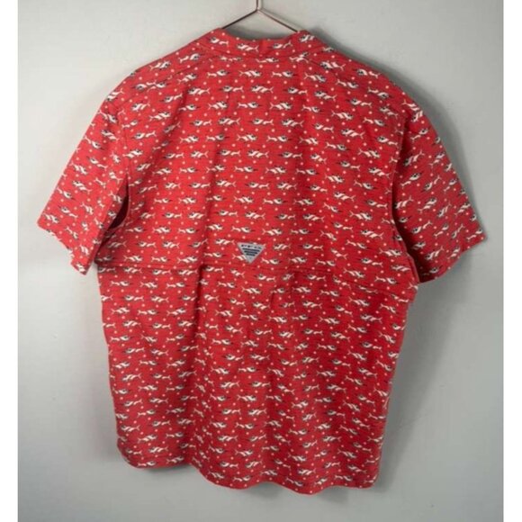 Vintage Columbia PFG Men’s Red Fishing Shirt Tuna USA Flag Short Sleeve Size M - Picture 2 of 9